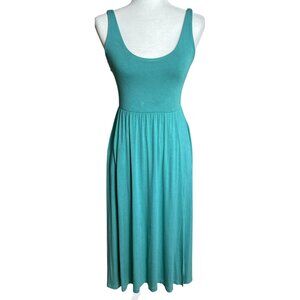 a new day Dress Green Rayon Jersey Fit Flare Midi Pockets Casual Tank Womens XS